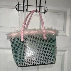 (Read description) Pink Faux-Fur Trim Sequin Tote Bag so pretty